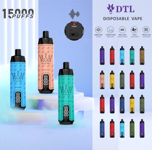 Dispositivo di sigaretta elettronica usa e getta Vape da 15000 tiri DL/DTL: E-Shisha/Hookah con suono dell'acqua, schermo, controllo del flusso d'aria e ricaricabile AL FAKHAR Crown Bar