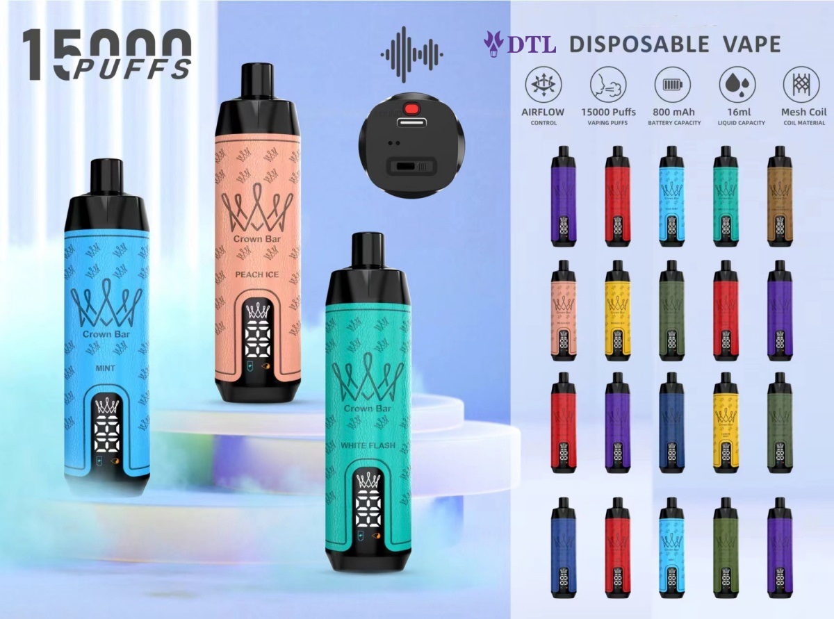 Dispositivo di sigaretta elettronica usa e getta Vape da 15000 tiri DL/DTL: E-Shisha/Hookah con suono dell'acqua, schermo, controllo del flusso d'aria e ricaricabile AL FAKHAR Crown Bar