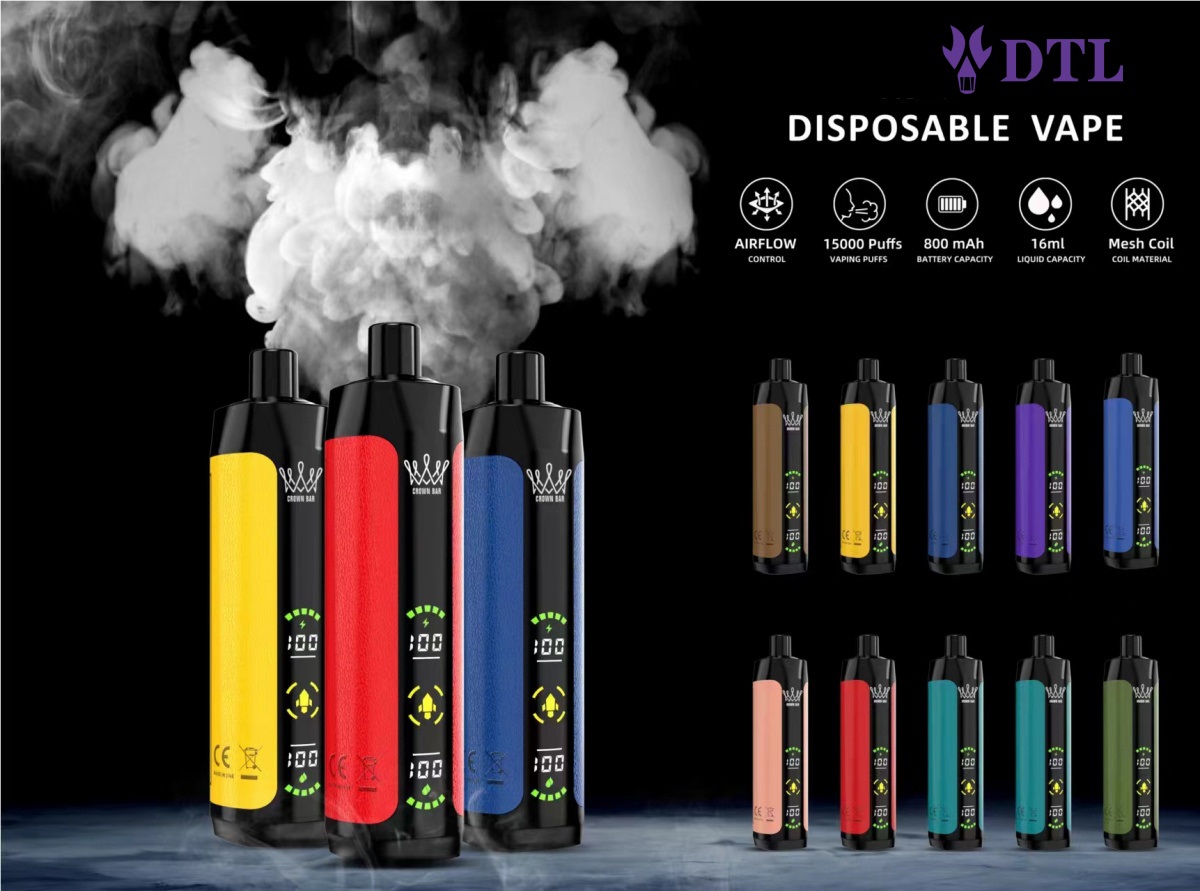 Dispositivo di sigaretta elettronica usa e getta Vape DTL/DL 15000 tiri: E-Shisha/Hookah con schermo intero, flusso d'aria regolabile e ricaricabile AL FAKHAR Crown Bar